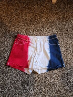 Circo Red White Blue Tie-Dye Denim Shorts